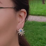 Украшения handmade. Livemaster - original item Silver Beaded Earrings with Swarovski Crystals, Star Earrings. Handmade.