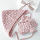  чепчик и носочки для девочки розовый, Подарок новорожденному, Чебоксары,  Фото №1