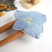 Украшения handmade. Livemaster - original item Wooden stud made of beech with Hydrangea flower Blue Tenderness. Handmade.