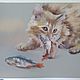 Картина пастелью Кот и окуньки (серый бежевый рыжий). Картины. Pastel (Бахматова Елена). Ярмарка Мастеров.  Фото №5