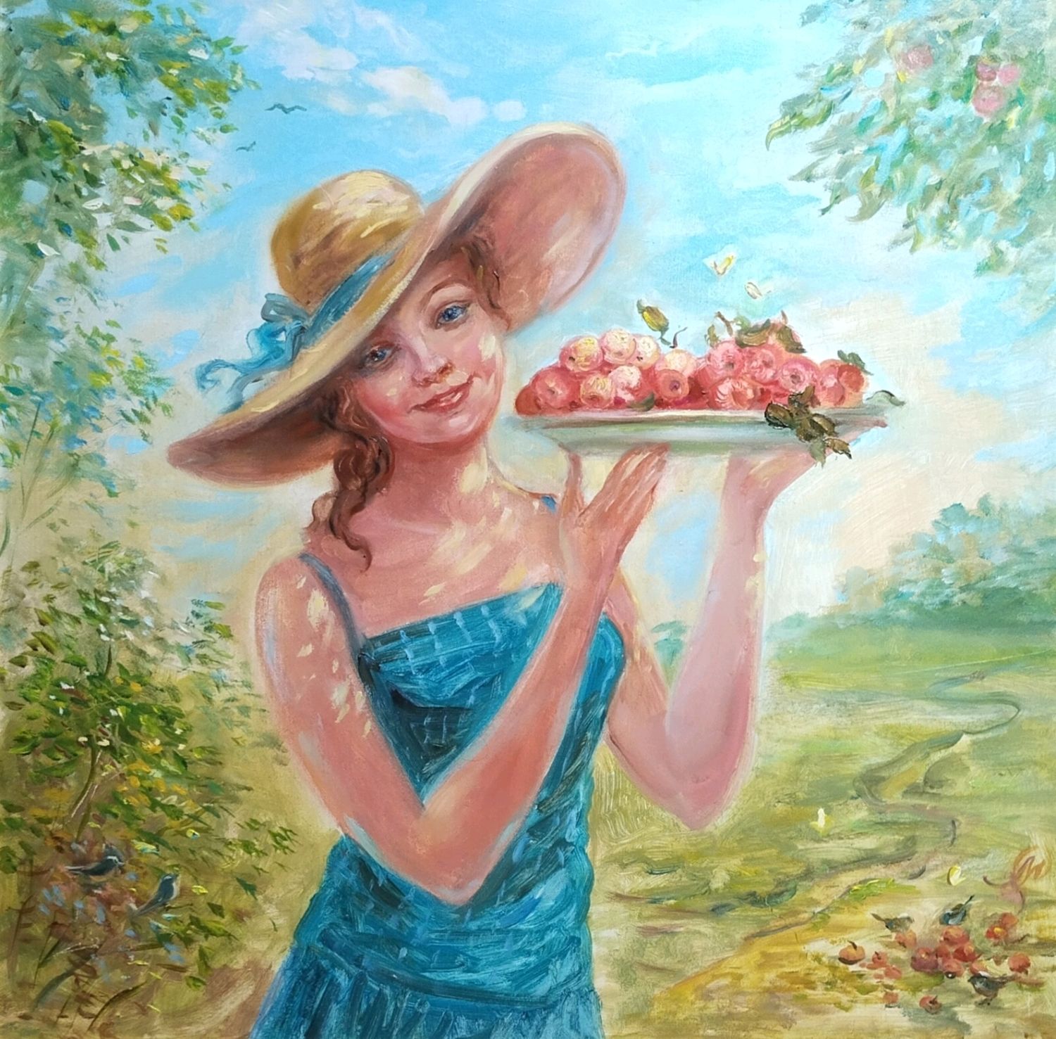 Картина маслом на оргалите. \"Летняя Мельба\" в интернет-магазине Ярмарка ...