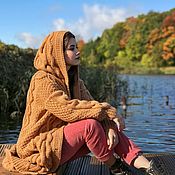 Одежда handmade. Livemaster - original item cardigans: Women`s knitted coat with a hood oversize caramel color. Handmade.