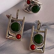 Украшения handmade. Livemaster - original item Viva.  Earrings and ring with jade in silver. Handmade.