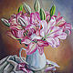 Картина маслом Натюрморт с лилиями. Цветы в вазе, Картины, Сочи,  Фото №1