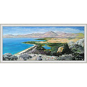 Картина мастихином Горный пейзаж с озером
