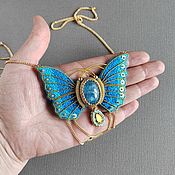 Украшения handmade. Livemaster - original item Blue Butterfly Necklace, Embroidered necklace with aquamarine, Bright Necklace. Handmade.