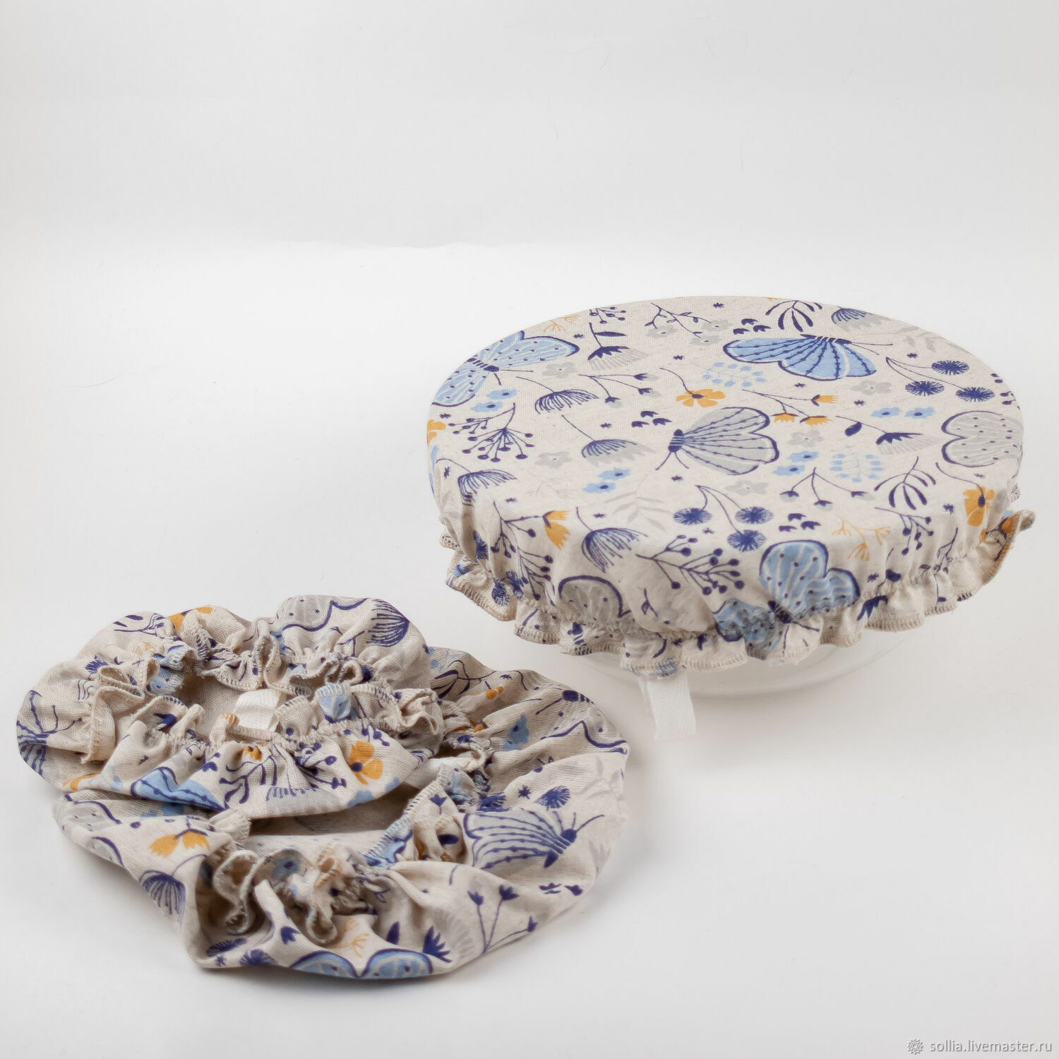 Текстильные крышки на резинке для посуды, бабочки, 3 штуки, эко ткань ...