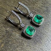 Украшения handmade. Livemaster - original item Earrings with Emeralds and diamonds 1.85ct, 6mm, 750 gold, Certificate. Handmade.