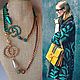 Цепь в стиле GUCCI Мятный и Беж в Золоте. Длинная Цепь в стиле Гуччи, Цепочка, Москва,  Фото №1
