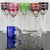 Винтаж: Комплект бокалов для вина и рюмки Nachtmann Merylin, цветной хрусталь