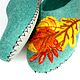 Turquoise Slippers Autumn bouquet on the sole, Slippers, Ramenskoye,  Фото №1