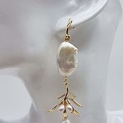Pink long earrings with Japanese pearls and agate Druze