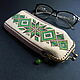 eyeglass case: Beaded case with green ornament. Eyeglass case. SilkArt Tatyana. My Livemaster. Фото №4