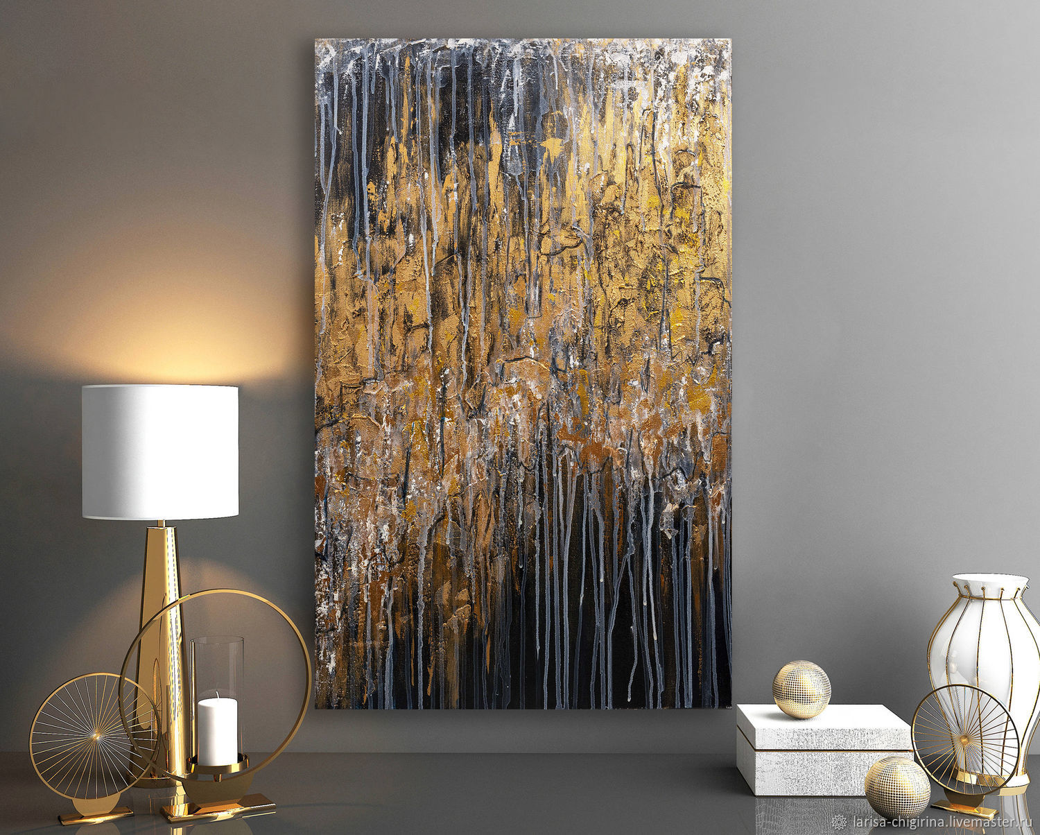 Black and gold painting. Abstract painting for interior, Pictures, Astrakhan,  Фото №1