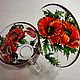 Tea pair 'Oriental poppy' stained glass painting. Single Tea Sets. Eeva.ta (vitrazhnaya-rospis). Ярмарка Мастеров.  Фото №5