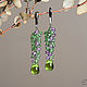 Long cluster earrings 'lilac' with green droplets, Earrings, Moscow,  Фото №1