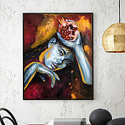 Картины и панно handmade. Livemaster - original item Girl and pomegranate, oil portrait on canvas, painting with a girl. Handmade.