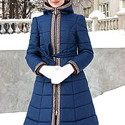 Одежда handmade. Livemaster - original item Dark blue hooded coat, winter warm coat, quilted zip-up coat. Handmade.