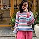 Пуловер женский вязаный оверсайз розовый полосатый в наличии. Пуловеры. Kardigan sviter - женский вязаный свитер кардиган. Ярмарка Мастеров.  Фото №6