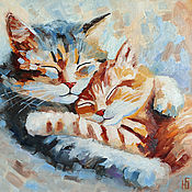 Картины и панно handmade. Livemaster - original item Painting cats sleeping couple of cats in oil. Handmade.