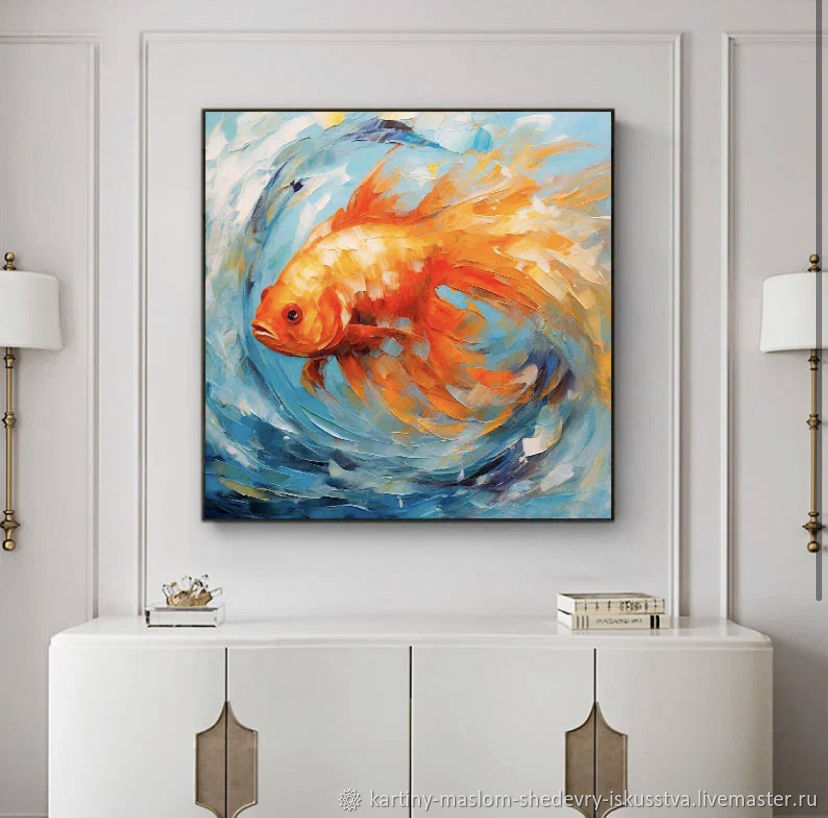 Картина маслом Золотая рыбка Объемные картины для интерьера Декор