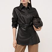Кожаный костюм Вдохновлённая Гуччи (Gucci): кожаная блузка и  юбка