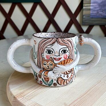Посуда ручной работы. Ярмарка Мастеров - ручная работа Кружка - обнимашка. Handmade.