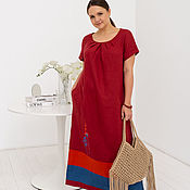 Одежда handmade. Livemaster - original item Linen floor-length dress with embroidery cherry color. Handmade.
