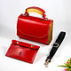 Amely-Red leather women's handbag, bag with wood, Crossbody bag, Yuzhno-Uralsk,  Фото №1