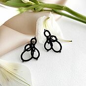 Украшения handmade. Livemaster - original item Stud earrings black braided, openwork flower frivolite. Handmade.