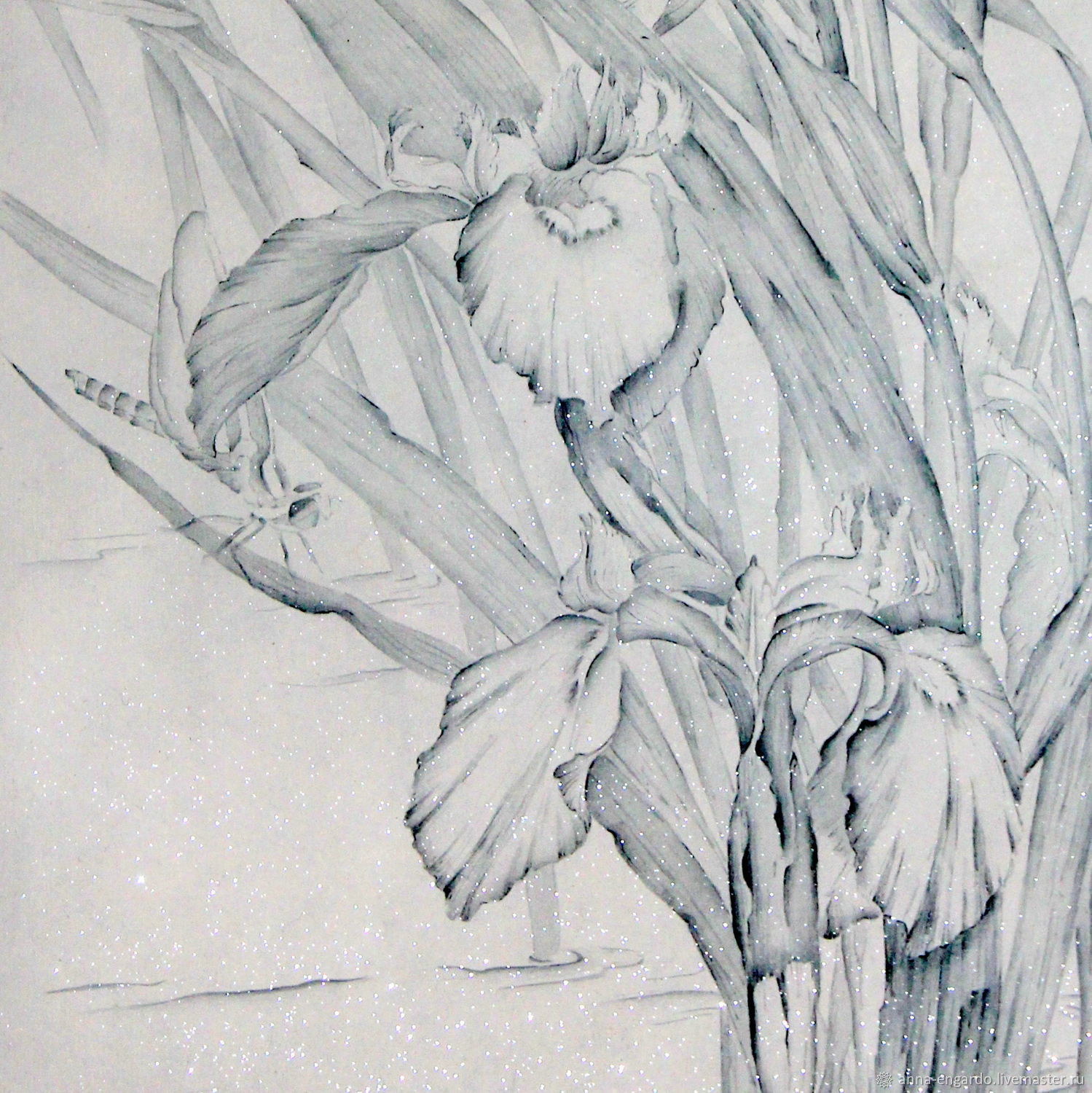 АкварельСиний ирис( картина китайская живопись гунби цветы модерн винтернет-магазине Ярмарка Мастеров по цене 13500 ₽ – JW7BYRU