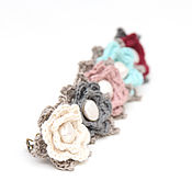 Украшения handmade. Livemaster - original item Flower ring made of linen with crocheted pearl brooch-hair clip white grey len. Handmade.