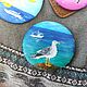 A Seagull brooch on a stone. Miniature painting on canvas. Seascape. Brooches. giftsalad. My Livemaster. Фото №4