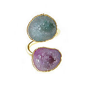 Сувениры и подарки handmade. Livemaster - original item Gold ring with quartz, ring with two stones, mint lilac. Handmade.