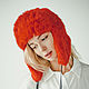 Red Real Fur Hat, Hat with ear flaps, Moscow,  Фото №1