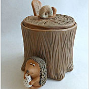 Посуда handmade. Livemaster - original item A stump with a hedgehog. salt shaker. Jar. Box. Ceramics. Handmade.