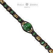Украшения handmade. Livemaster - original item Women`s braided bracelet with Malachite natural stone, gold. Handmade.