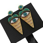 Украшения handmade. Livemaster - original item Long massive gold heart shaped earrings Turquoise Eye. Handmade.