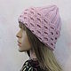 A cap with a lapel - honeycomb, in pearl pink color, Headwear Sets, Petrozavodsk,  Фото №1