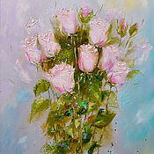 Картины и панно ручной работы. Ярмарка Мастеров - ручная работа Painting pink roses Delicate bouquet of flowers. Handmade.