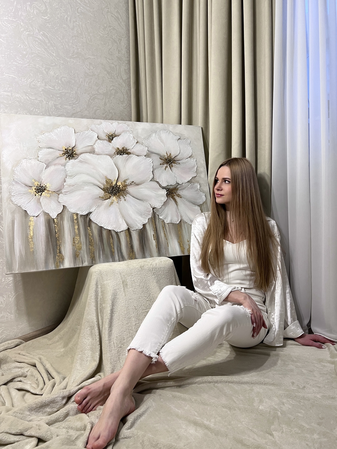 Интерьерная картина «Белые цветы»