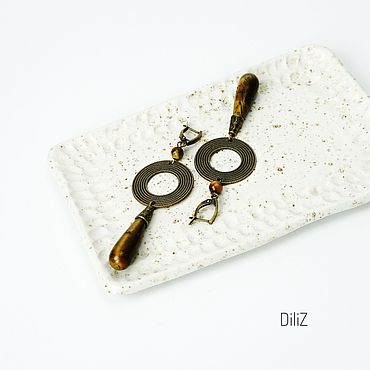 Украшения ручной работы. Ярмарка Мастеров - ручная работа Серьги тигровый глаз, бронза. Handmade.