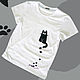 Белая женская футболка оверсайз для отпуска, футболка с котом. Футболки. Лариса (EnigmaStyle). Ярмарка Мастеров.  Фото №5