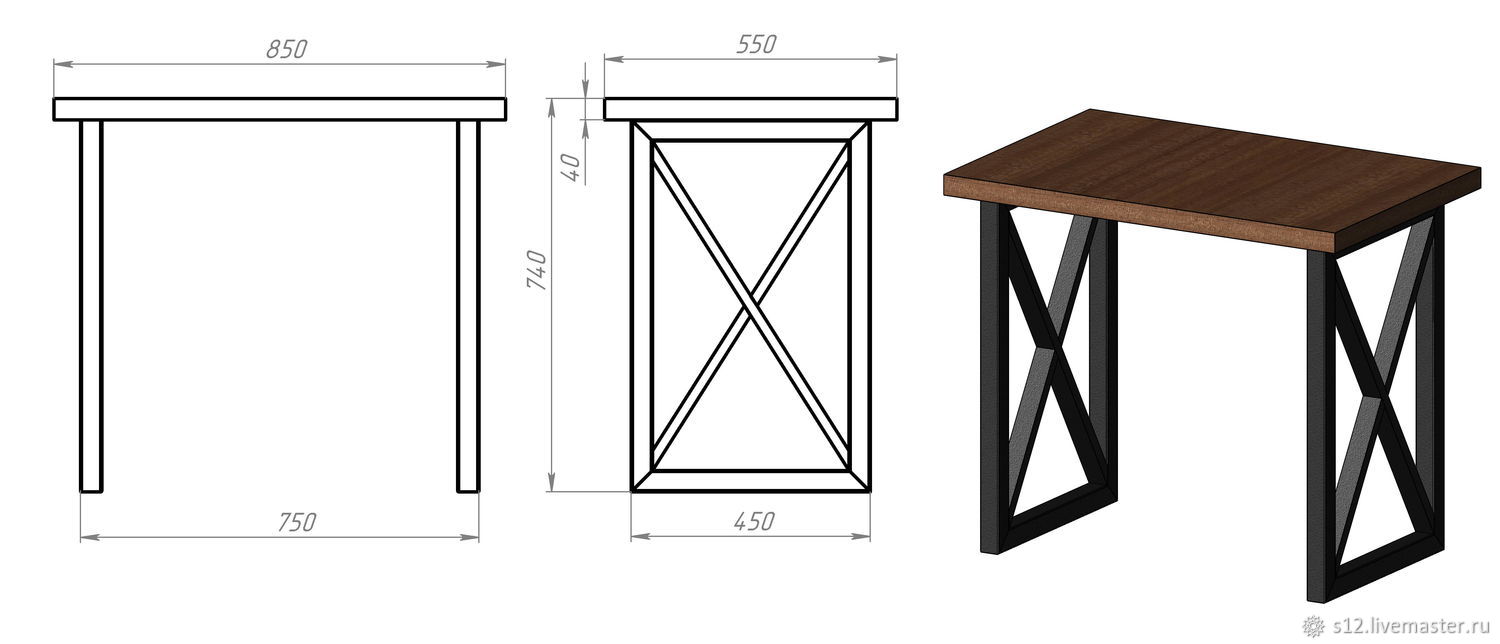 Лофт столы из дерева и металла чертежи