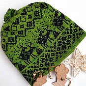 Аксессуары handmade. Livemaster - original item Winter hat with deer with pumpon Cheerful gift green. Handmade.