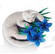 Sleeping cat in blue with the Brooch Dry felting, Brooches, Zeya,  Фото №1