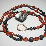 Украшения handmade. Livemaster - original item Carnelian and basalt (lava) necklace 