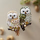 Cashew and Pistachio Owl brooches'. Brooch bird, Brooches, Moscow,  Фото №1
