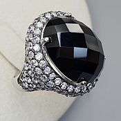 Украшения handmade. Livemaster - original item Silver ring with black onyx 18h13 mm and cubic zirconia. Handmade.