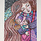 'Mama-angel,' mom with two kids, the picture with watercolor pencils. Pictures. Art by Anastasiya Bogia. Online shopping on My Livemaster.  Фото №2